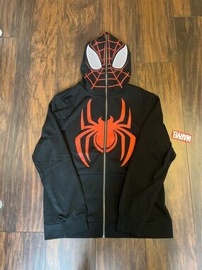 Marvel Spider-Man Men’s Full Zip Hoodie Spider-Man Emblem Graphic Sweatshirt